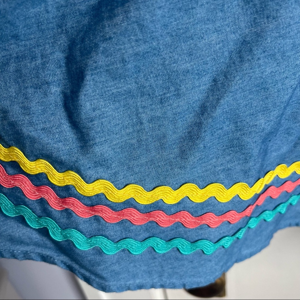 Denim Blue Women’s Skirt with Colorful Rickrack Trim